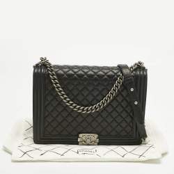Pre Owned Chanel Black Quilted Caviar Leather Large Boy Flap Bag
