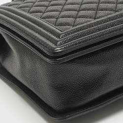 Pre Owned Chanel Black Quilted Caviar Leather Large Boy Flap Bag