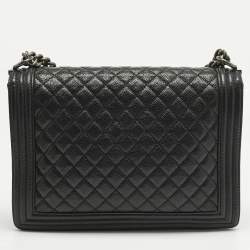 Pre Owned Chanel Black Quilted Caviar Leather Large Boy Flap Bag