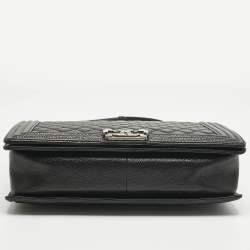 Pre Owned Chanel Black Quilted Caviar Leather Large Boy Flap Bag