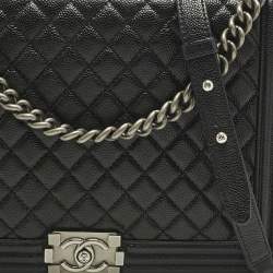 Pre Owned Chanel Black Quilted Caviar Leather Large Boy Flap Bag