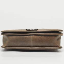 Pre Owned Chanel Beige Double Stitch Quilted Leather Large Boy Flap Bag