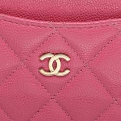 Pre Owned Chanel Pink Quilted Caviar Leather Classic Card Holder