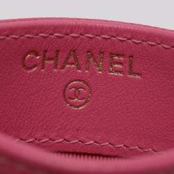 Pre Owned Chanel Pink Quilted Caviar Leather Classic Card Holder