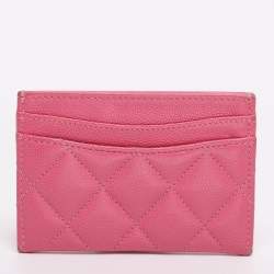 Pre Owned Chanel Pink Quilted Caviar Leather Classic Card Holder
