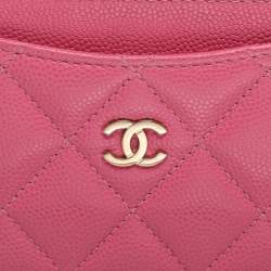 Pre Owned Chanel Pink Quilted Caviar Leather Classic Card Holder