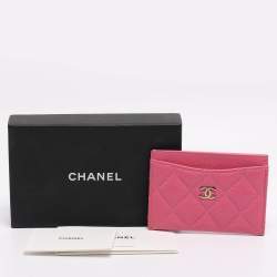 Pre Owned Chanel Pink Quilted Caviar Leather Classic Card Holder