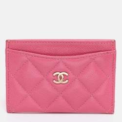 Pre Owned Chanel Pink Quilted Caviar Leather Classic Card Holder