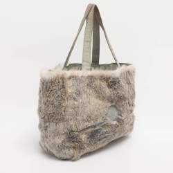 Pre Owned Chanel Beige/Blue Rabbit Fur CC Tote