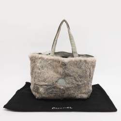 Pre Owned Chanel Beige/Blue Rabbit Fur CC Tote