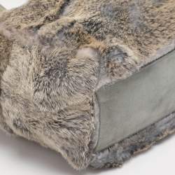 Pre Owned Chanel Beige/Blue Rabbit Fur CC Tote