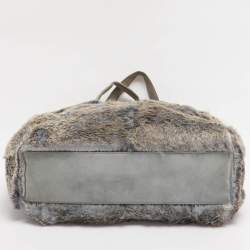Pre Owned Chanel Beige/Blue Rabbit Fur CC Tote