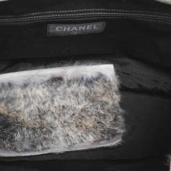 Pre Owned Chanel Beige/Blue Rabbit Fur CC Tote