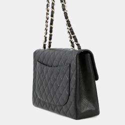 Pre Owned Chanel Jumbo  Size 30 Matelasse Chain shoulder Bag Black Caviar Leather Bag