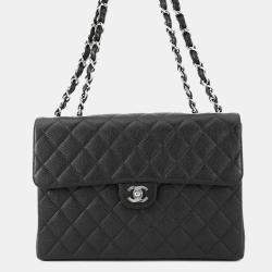 Pre Owned Chanel Jumbo  Size 30 Matelasse Chain shoulder Bag Black Caviar Leather Bag