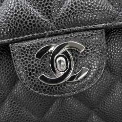 Pre Owned Chanel Jumbo  Size 30 Matelasse Chain shoulder Bag Black Caviar Leather Bag