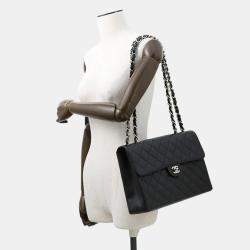 Pre Owned Chanel Jumbo  Size 30 Matelasse Chain shoulder Bag Black Caviar Leather Bag