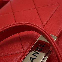 Pre Owned Chanel Clic Label 2-Way Bag Red Leather