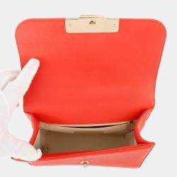Pre Owned Chanel Clic Label 2-Way Bag Red Leather