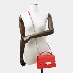 Pre Owned Chanel Clic Label 2-Way Bag Red Leather