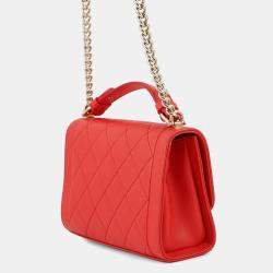 Pre Owned Chanel Clic Label 2-Way Bag Red Leather