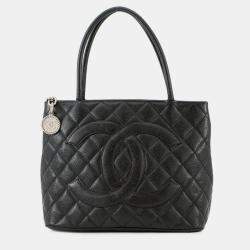 Pre Owned Chanel Medallion Tote Black Caviar Leather