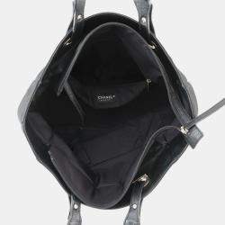 Pre Owned Chanel Paris-Biarritz Tote Bag Black Leather Canvas Size Mm