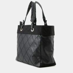 Pre Owned Chanel Paris-Biarritz Tote Bag Black Leather Canvas Size Mm