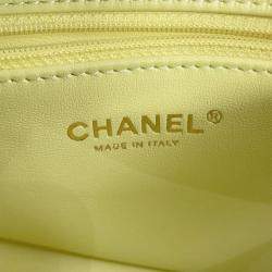 Pre Owned Chanel Top Handle Matelasse Shoulder Yellow Shiny Calf Leather Size Mini
