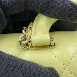 Pre Owned Chanel Top Handle Matelasse Shoulder Yellow Shiny Calf Leather Size Mini