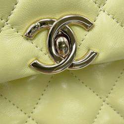 Pre Owned Chanel Top Handle Matelasse Shoulder Yellow Shiny Calf Leather Size Mini