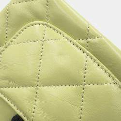 Pre Owned Chanel Top Handle Matelasse Shoulder Yellow Shiny Calf Leather Size Mini