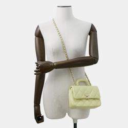 Pre Owned Chanel Top Handle Matelasse Shoulder Yellow Shiny Calf Leather Size Mini