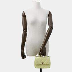 Pre Owned Chanel Top Handle Matelasse Shoulder Yellow Shiny Calf Leather Size Mini