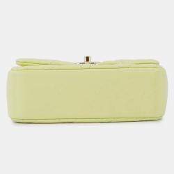 Pre Owned Chanel Top Handle Matelasse Shoulder Yellow Shiny Calf Leather Size Mini