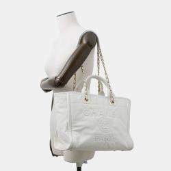 Pre Owned Chanel Deauville Line 2Waybag White Leather Size Mm