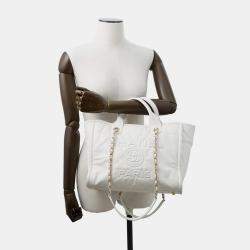 Pre Owned Chanel Deauville Line 2Waybag White Leather Size Mm