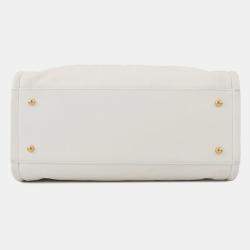 Pre Owned Chanel Deauville Line 2Waybag White Leather Size Mm