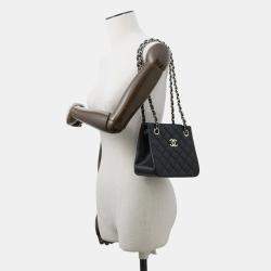Pre Owned Chanel Matelasse Chain Bucket Shoulder Bag Black Caviar Leather Size Mini