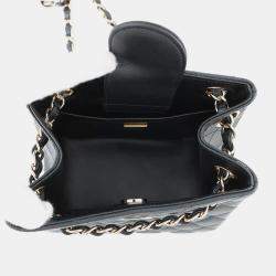Pre Owned Chanel Matelasse Chain Bucket Shoulder Bag Black Caviar Leather Size Mini