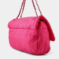 Pre Owned Chanel Mademoiselle Pink Nylon Leather Chain Shoulder Bag 