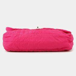 Pre Owned Chanel Mademoiselle Pink Nylon Leather Chain Shoulder Bag 