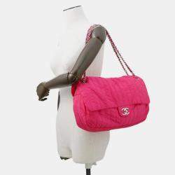 Pre Owned Chanel Mademoiselle Pink Nylon Leather Chain Shoulder Bag 