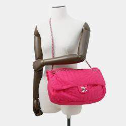 Pre Owned Chanel Mademoiselle Pink Nylon Leather Chain Shoulder Bag 