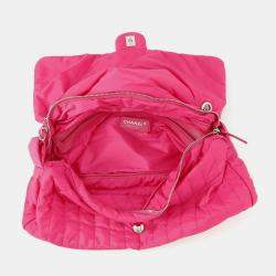 Pre Owned Chanel Mademoiselle Pink Nylon Leather Chain Shoulder Bag 