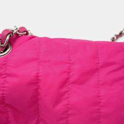 Pre Owned Chanel Mademoiselle Pink Nylon Leather Chain Shoulder Bag 