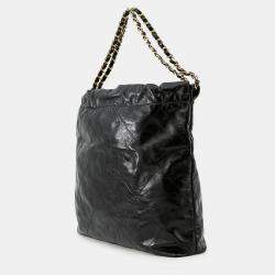 Pre Owned Chanel Chanel22 Black Shiny Calf Leather Medium Handbag 