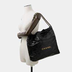 Pre Owned Chanel Chanel22 Black Shiny Calf Leather Medium Handbag 