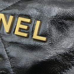 Pre Owned Chanel Chanel22 Black Shiny Calf Leather Medium Handbag 