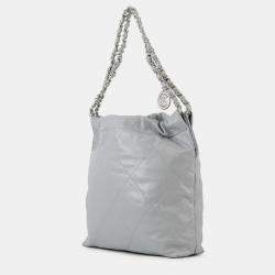 Pre Owned Chanel Chanel 22 Gray Shiny Calf Leather Small Handbag 